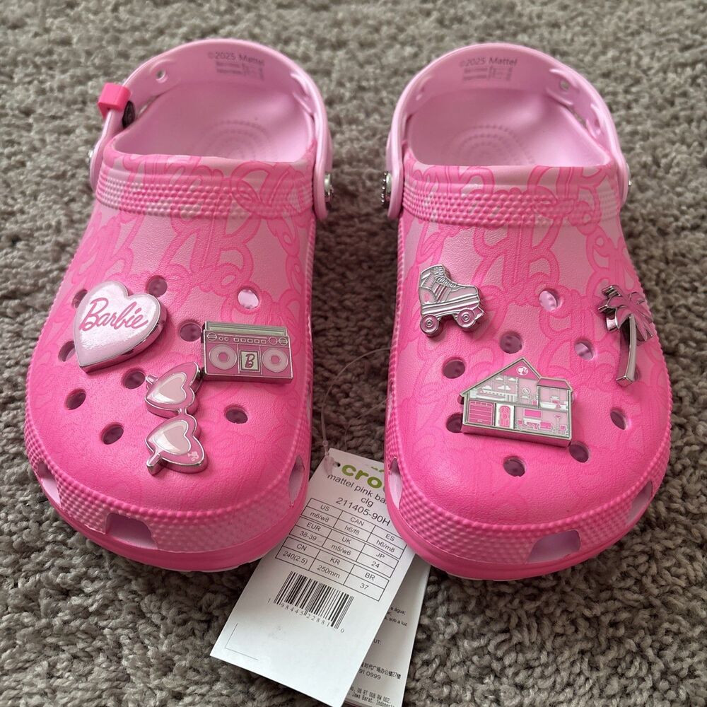 Crocs Mattel Barbie Classic Clogs Pink Women's Size 8 Slides New 211405-90H